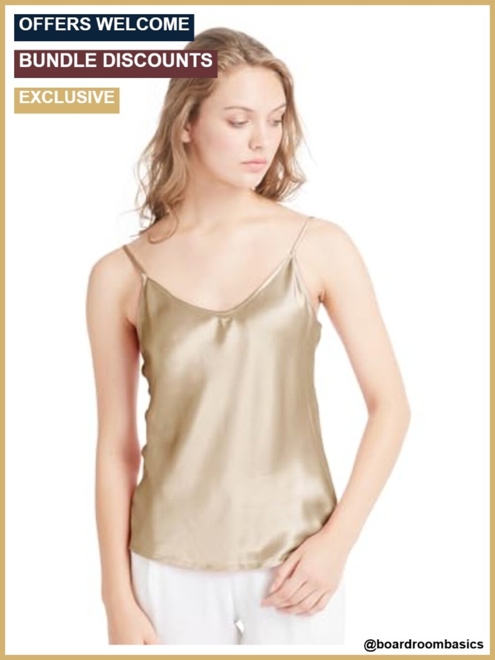 100% Mulberry Silk Camisole V-Neck Adjustable Strap Cami Top
